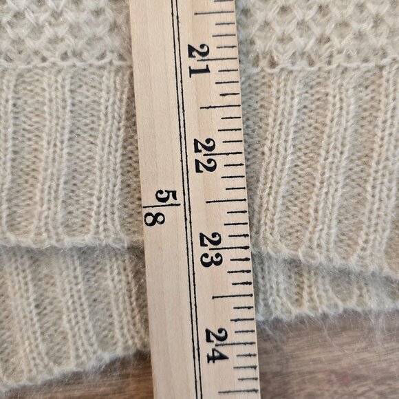 ITALY Women Textured Knit Sweater Soft Long Sleeve V-Neck Pullover Beige Small - Picture 13 of 14